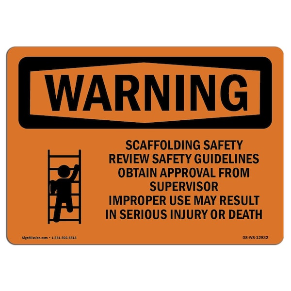OSHA WARNING Sign, Scaffolding Review Guidelines, 18in X 12in Aluminum, 12" W, 18" L, Landscape